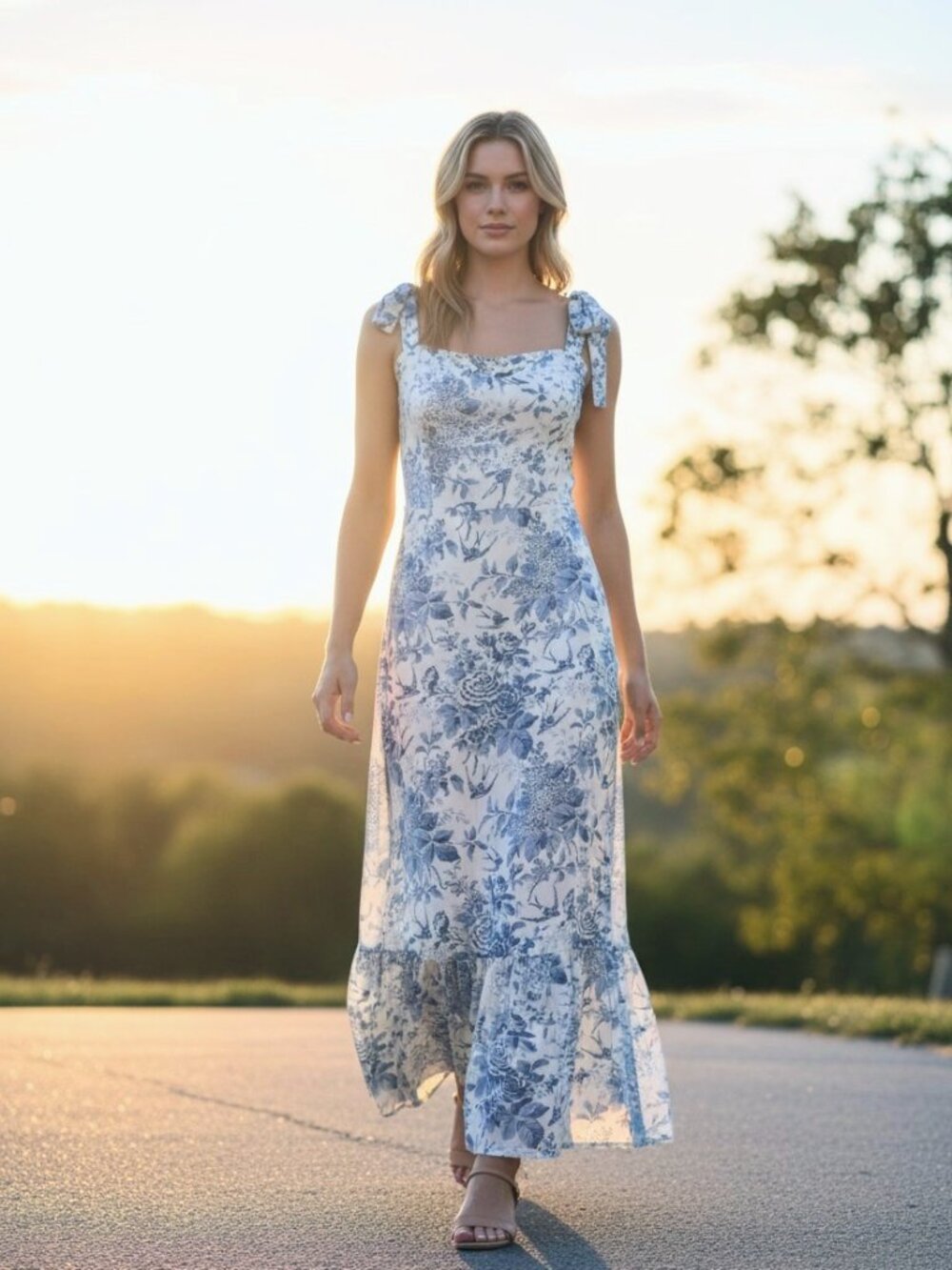 REFORMATION Nikita Dress Blue Cream Floral Lined Size 0